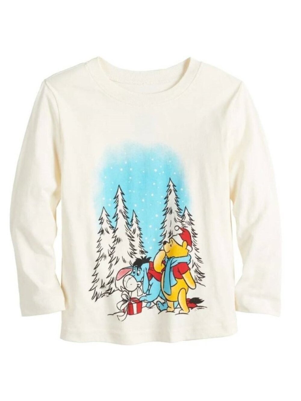 JB Christmas Disney Winnie The Pooh Shirt 4T Boys White Long Sleeve Crew Tee